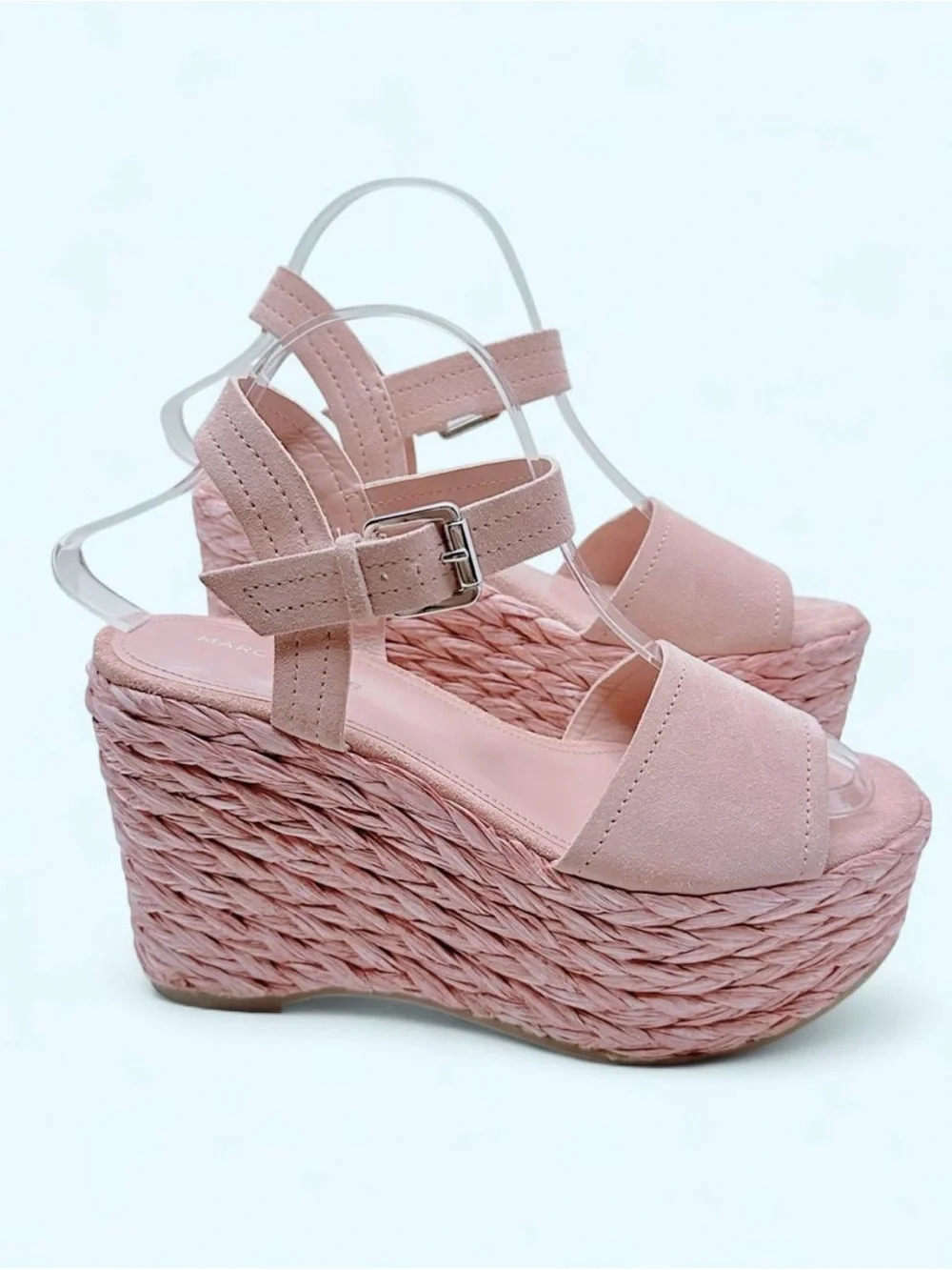 Marc Fisher LTD Pink Blush Nelly Burian Suede Espadrille Platform Wedges Size 9